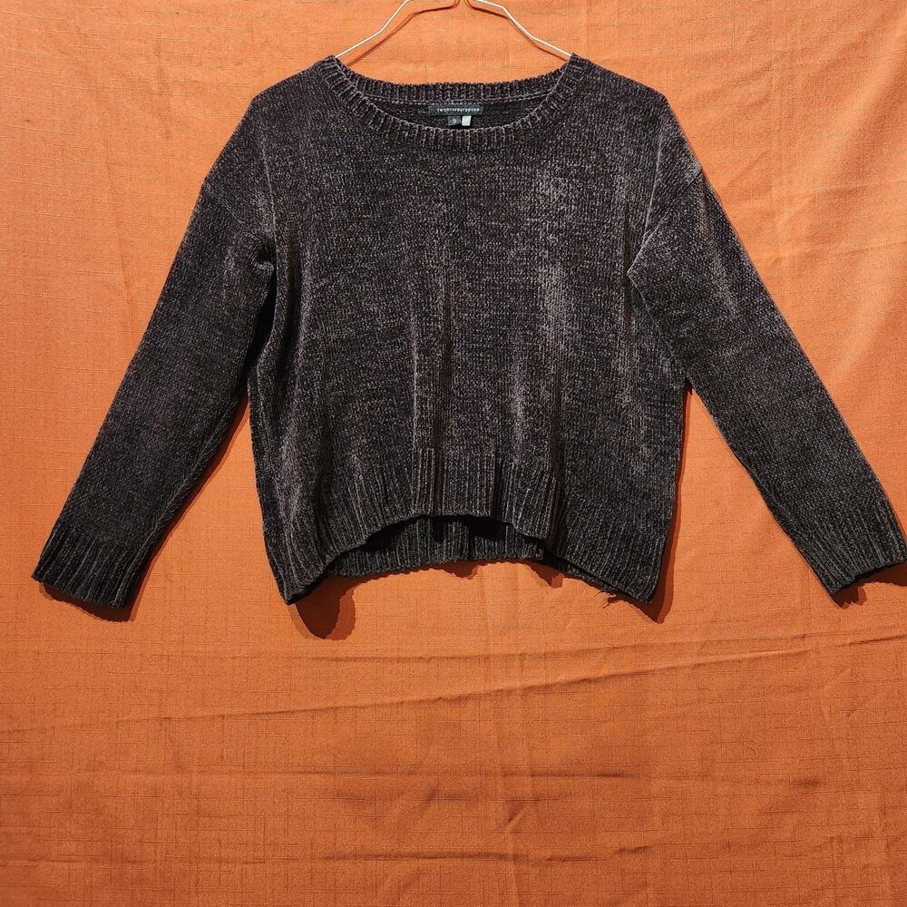 Women's Sz Small Dark Grey Chenille Pullover Oversized Sweater Cozycore Fuzzy